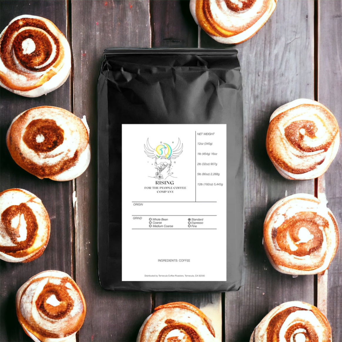 Rising For People coffee Cinnamon Roll flavored coffee