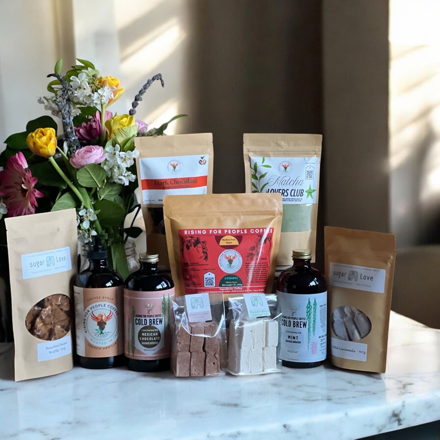 Coffee Tea and Candy Spring Basket - Rising For People Coffee Co.CoffeeRising For People Coffee Co.Rising For People Coffee Co.Coffee Tea and Candy Spring Basket