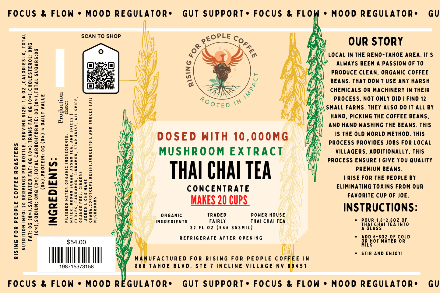 Happy Mushroom Cold Brew & Thai Chai Concentrate - Rising For People Coffee Co.CoffeeRising For People Coffee Co.Rising For People Coffee Co.Rising for people coffee - Thai chai Tea concentrated doses with happy mushrooms, Chaga, turkey tail, Reishi, Cordyceps, lions mane, gourmet, organic chai tea concentrate video, Latte, Cappuccino, Coffee shop, Coffee shop near, Coffee near me, Roasted coffee, Speciality coffee, Green coffee, Black coffee, Espresso machine, French press, Espresso, Takeout co