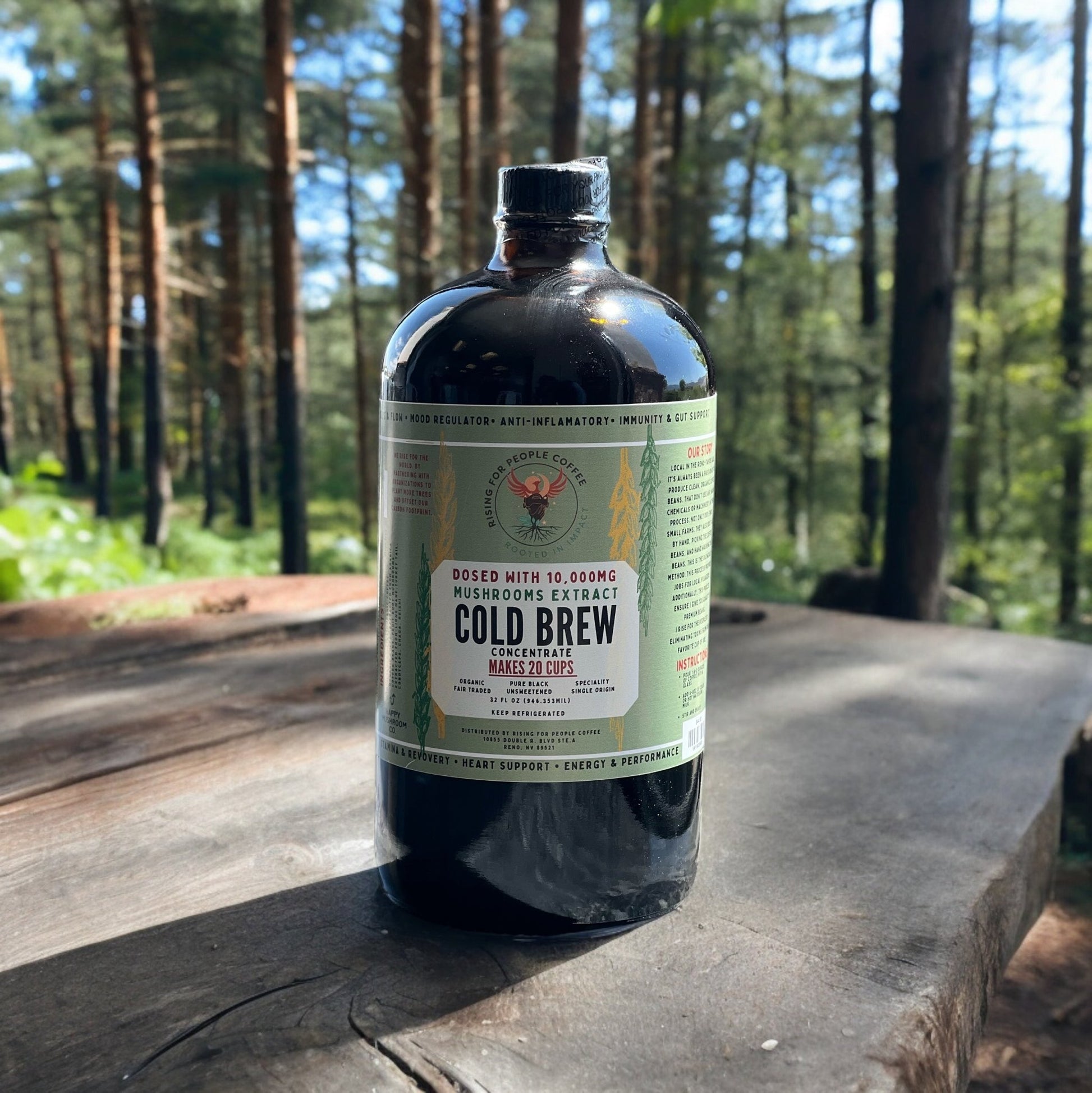 Happy Mushroom concentrated Cold Brew coffee - Rising For People Coffee Co.CoffeeRising For People Coffee Co.Rising For People Coffee Co.Rising For people coffee cold brew bottle. Specialty gourmet concentrated cold brew dosed with lions mane, Chaga, Cordyceps, turkey tail, Reishi. Latte, Cappuccino, Coffee shop, Coffee shop near, Coffee near me, Roasted coffee, Speciality coffee, Green coffee, Black coffee, Espresso machine, French press, Espresso, Takeout coffee near