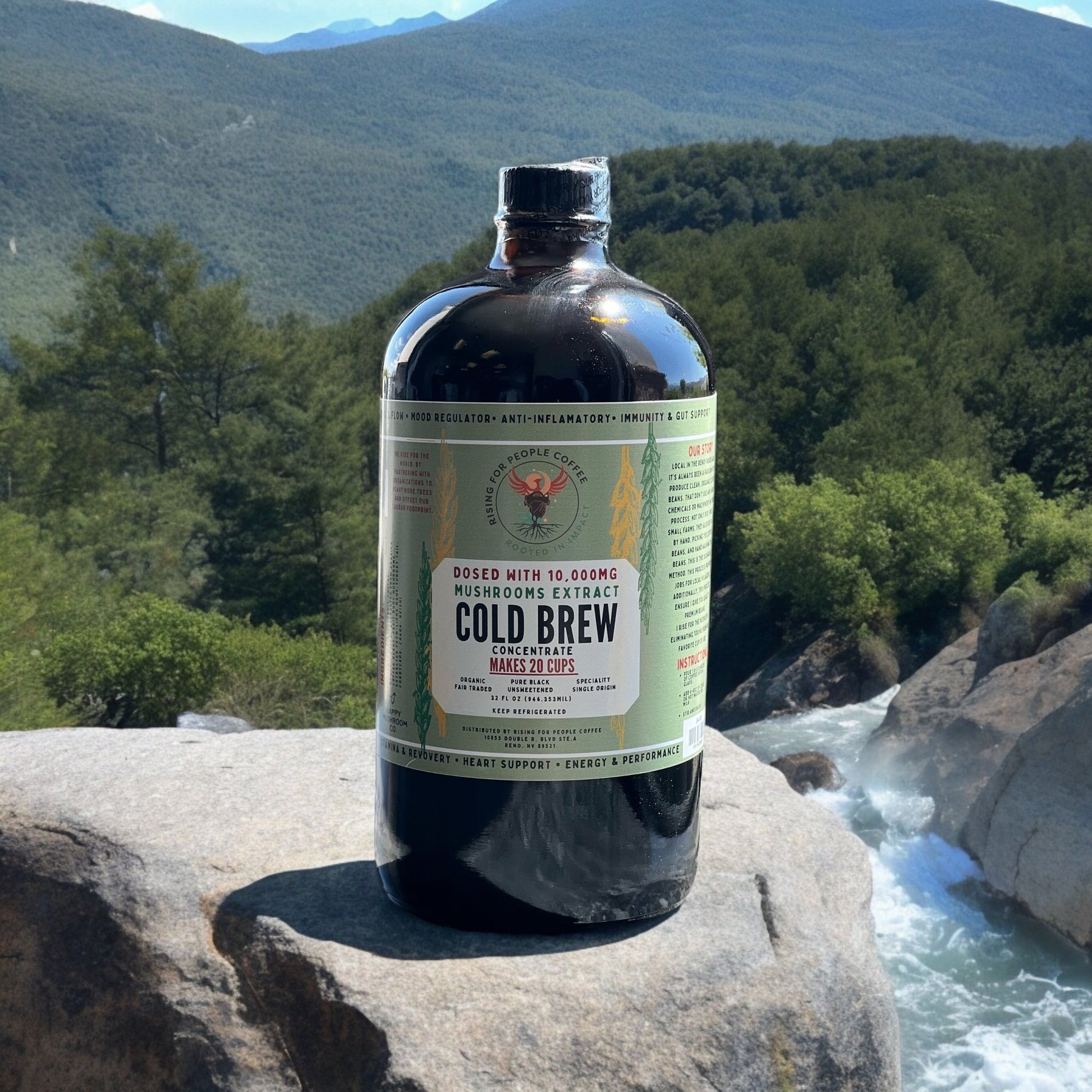 Happy Mushroom concentrated Cold Brew coffee - Rising For People Coffee Co.CoffeeRising For People Coffee Co.Rising For People Coffee Co.Rising For people coffee cold brew bottle. Specialty gourmet concentrated cold brew dosed with lions mane, Chaga, Cordyceps, turkey tail, Reishi. Latte, Cappuccino, Coffee shop, Coffee shop near, Coffee near me, Roasted coffee, Speciality coffee, Green coffee, Black coffee, Espresso machine, French press, Espresso, Takeout coffee near