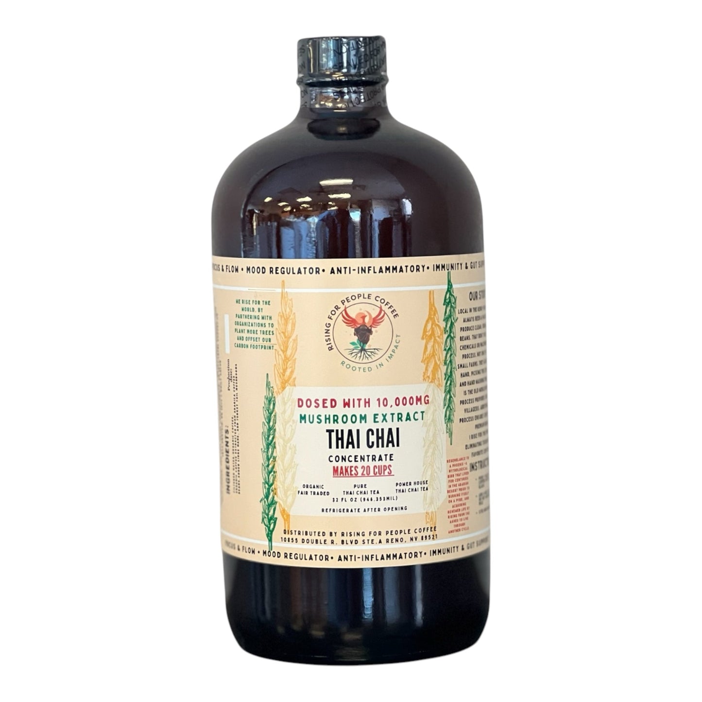 Happy Mushroom Thai Chai Tea Concentrate - Rising For People Coffee Co.TeaRising For People Coffee Co.Rising For People Coffee Co.2324734Rising for people coffee - Thai chai Tea concentrated doses with happy mushrooms Perfect for lattes, baking, cooking, and baking, Latte, Cappuccino, Coffee shop, Coffee shop near, Coffee near me, Roasted coffee, Speciality coffee, Green coffee, Black coffee, Espresso machine, French press, Espresso, Takeout coffee near