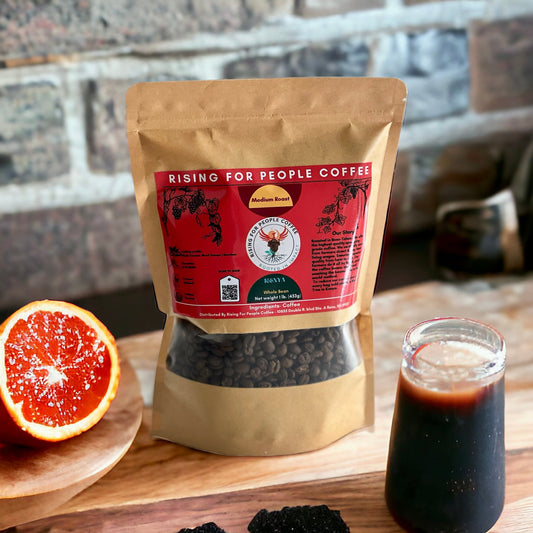 Kenya Coffee Roast - Rising For People Coffee Co.CoffeeRising For People Coffee Co.Rising For People Coffee Co.Rising For People Coffee bag—Kenya coffee, organic, medium light roast , Latte, Cappuccino, Coffee shop, Coffee shop near, Coffee near me, Roasted coffee, Speciality coffee, Green coffee, Black coffee, Espresso machine, French press, Espresso, Takeout coffee near
