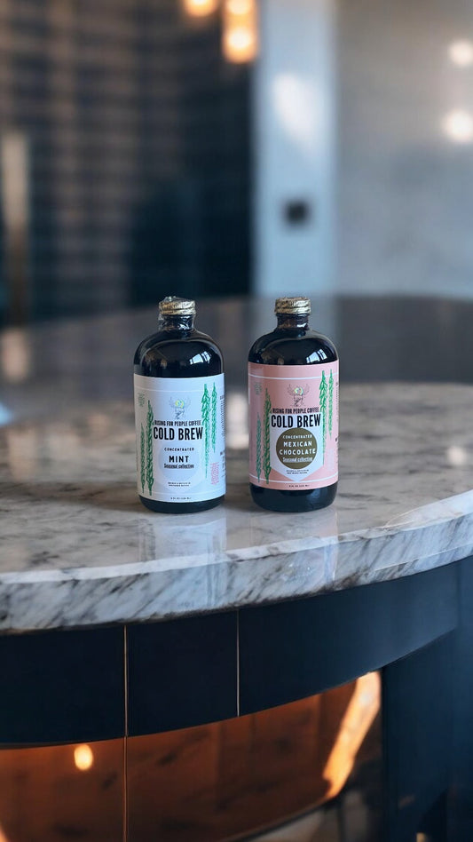 Limited Edition - Bundle Cold Brew Coffee Concentrate - Rising For People Coffee Co.CoffeeRising For People Coffee Co.Rising For People Coffee Co.Rising for people coffee spring collection bundle deal of the cool mint cold brew coffee and Mexican chocolate cold brew concentrate. Best for lattes, cold brew, baking, cooking , sugar free coffee, dairy free coffee, organic and speciality coffee, near me, gourmet coffee, black owned coffee company Latte, Cappuccino, Coffee shop, Coffee shop near, Cof