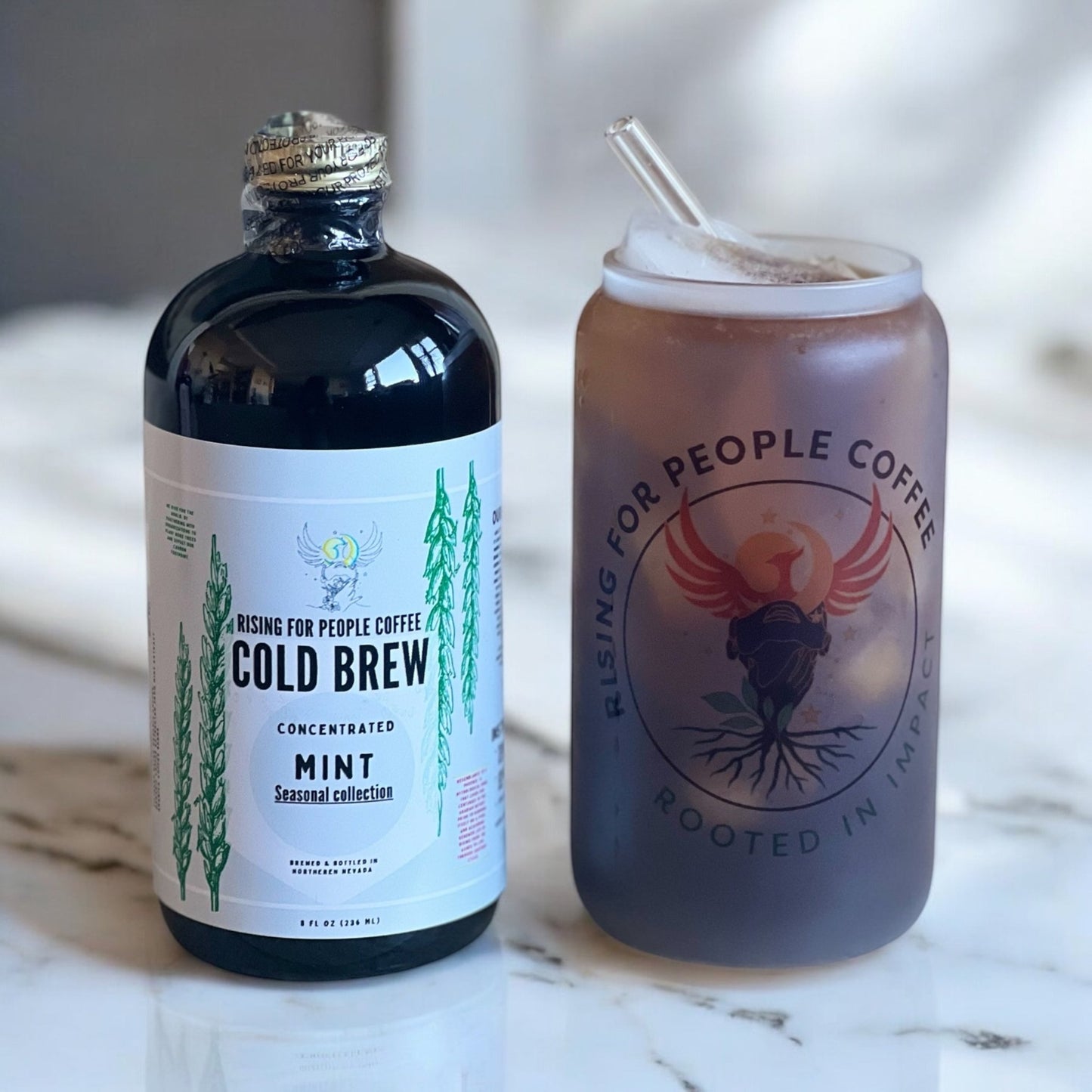 Limited Edition - Bundle Cold Brew Coffee Concentrate - Rising For People Coffee Co.CoffeeRising For People Coffee Co.Rising For People Coffee Co.Rising for people coffee spring collection bundle deal of the cool mint cold brew coffee and Mexican chocolate cold brew concentrate. Best for lattes, cold brew, baking, cooking , sugar free coffee, dairy free coffee, organic and speciality coffee, near me, gourmet coffee, black owned coffee company , Latte, Cappuccino, Coffee shop, Coffee shop near, C