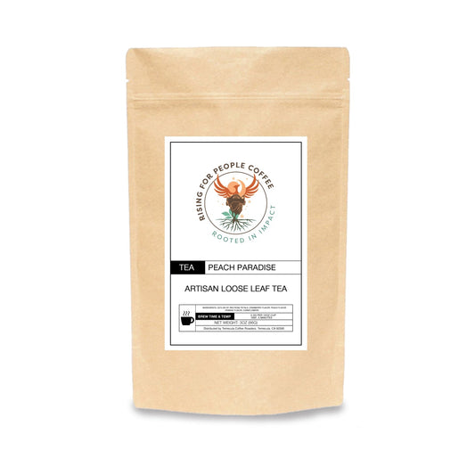 Peach Paradise Tea - Rising For People Coffee Co.CoffeeRising For People Coffee Co.Rising For People Coffee Co.TPEACH - TEA - 3OZ - COMPRising for People Coffee— Peach Paradise Tea Leaves, Latte, Cappuccino, Coffee shop, Coffee shop near, Coffee near me, Roasted coffee, Speciality coffee, Green coffee, Black coffee, Espresso machine, French press, Espresso, Takeout coffee near