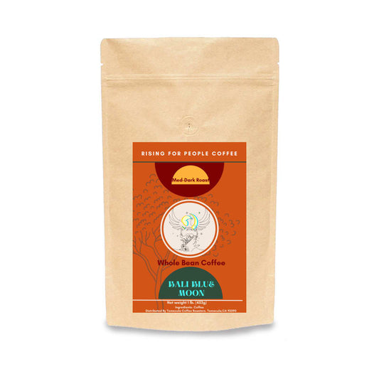 Bali Blue Moon - Rising For People Coffee Co.CoffeeRising For People Coffee Co.Rising For People Coffee Co.C - BALI BLUE - WH - 1LB - KRRising for People Coffee bag—Organic Bali Blue Moon medium - dark roast coffee, Latte, Cappuccino, Coffee shop, Coffee shop near, Coffee near me, Roasted coffee, Speciality coffee, Green coffee, Black coffee, Espresso machine, French press, Espresso, Takeout coffee near