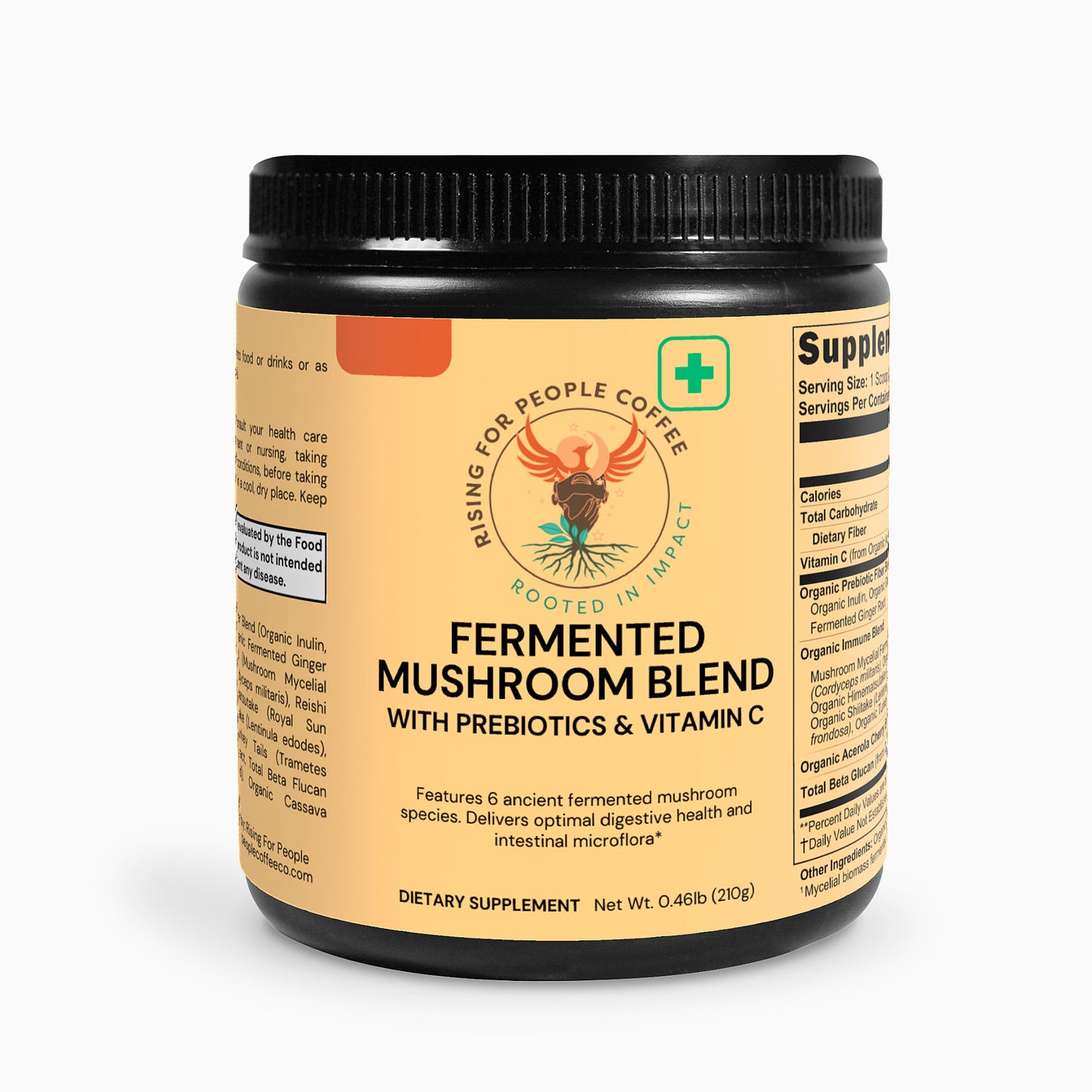 Rising for people coffee fermented mushroom blend with prebiotic and vitamin C