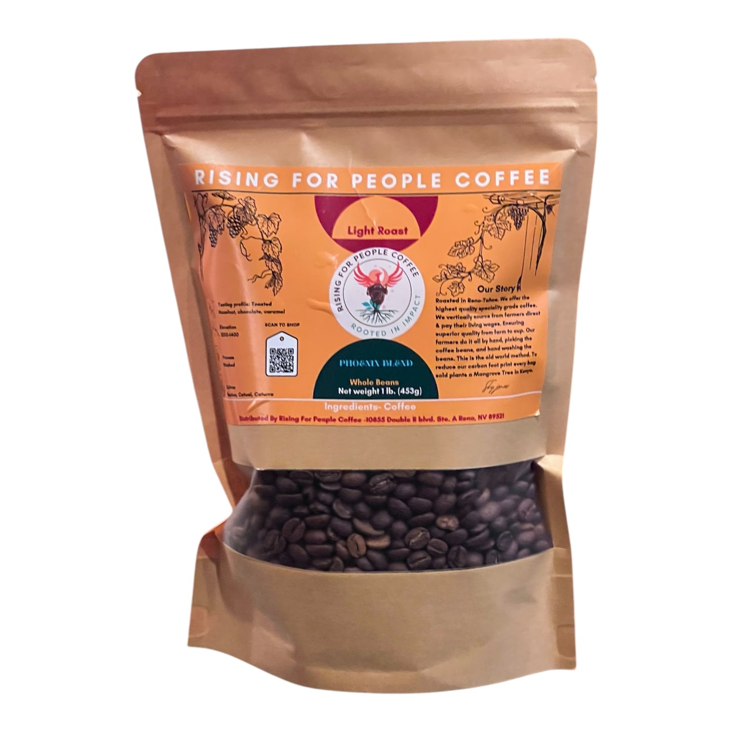 Rising for people coffee Guatemala and Colombia specialty gourmet blend. Light roast coffee, high caffeine 