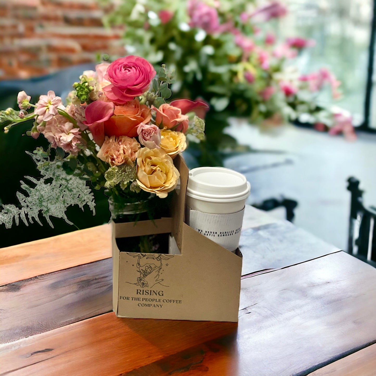 Rising for people coffee & flower delivery. For Valentine’s Day in collaboration with galena forest flowers. Located in Reno Nevada. Best for specialty, organic,coffee