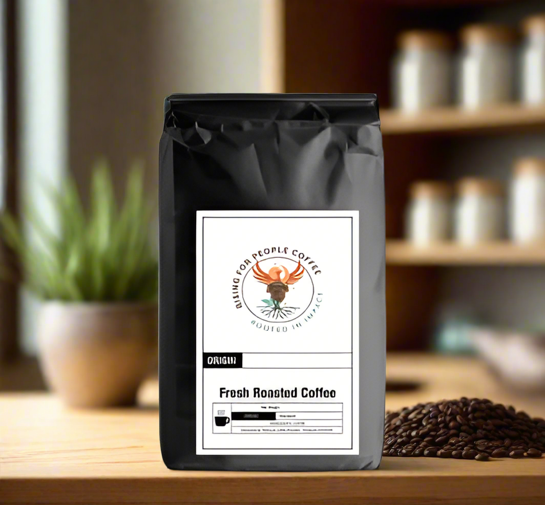 Rising For People Coffee bag— African Kahawa Blend coffee, organic, medium-dark roast 