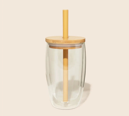 Reusable Glass Tumbler Cup + Bamboo Straw | Summer