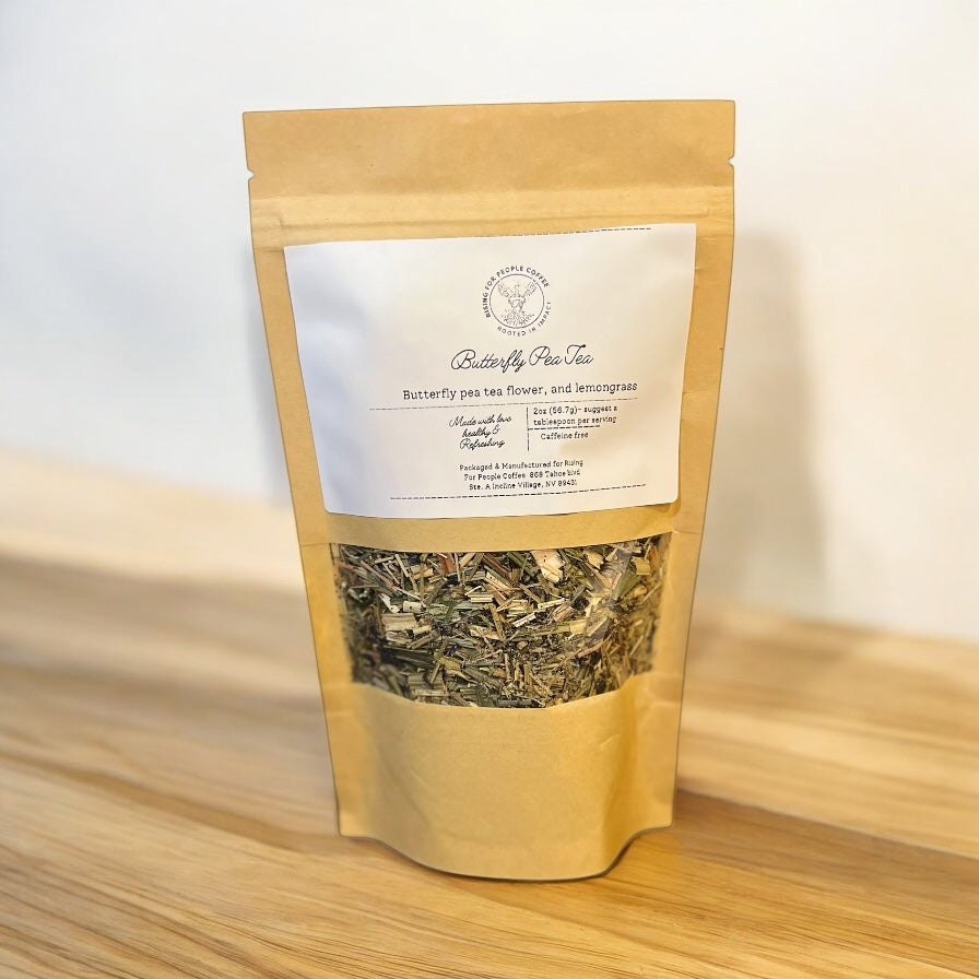 Specialty butterfly pea tea and lemon grass tea by rising for people coffee co