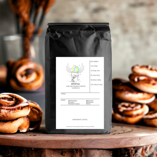 Rising For People coffee Cinnamon Roll flavored coffee