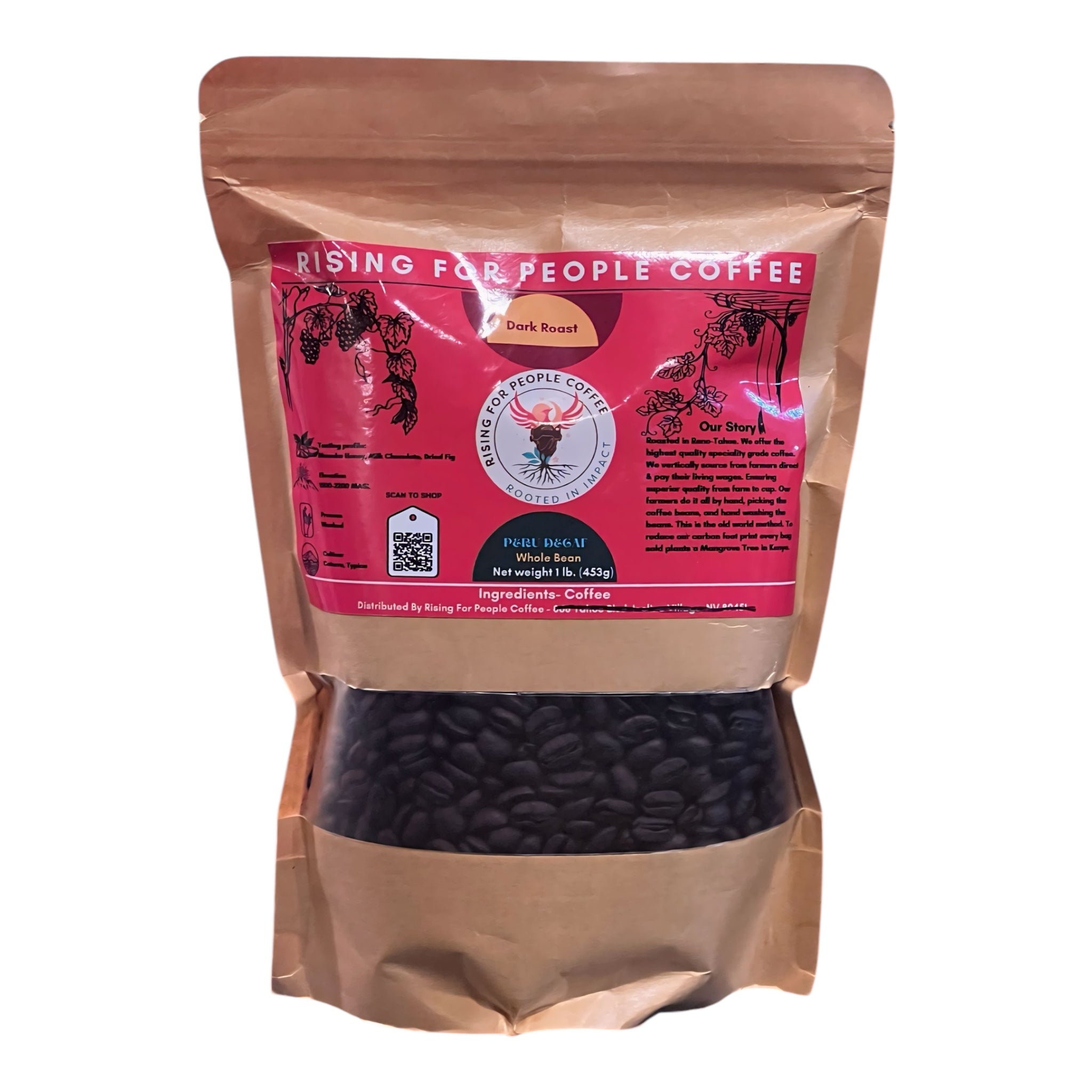 Rising For people coffee bag- roasted organic Peru decaf gourmet specialty coffee beans 