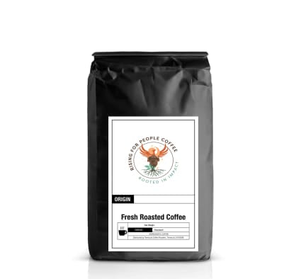 Rising for People Coffee bag—cinnamon roll flavor , medium-dark roast