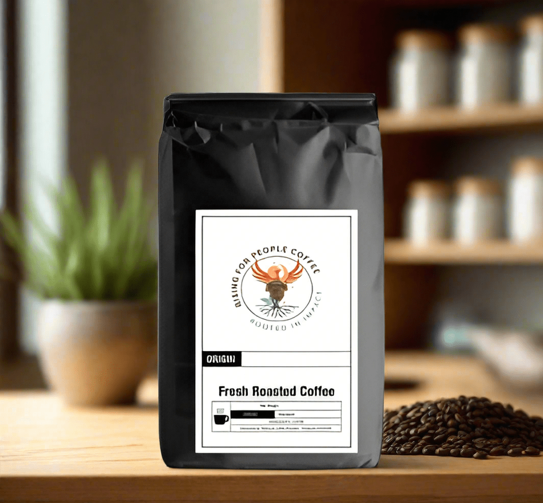 African Kahawa Coffee Blend - Rising For People Coffee Co.CoffeeRising For People Coffee Co.Rising For People Coffee Co.CVARAFRICAN KAHAWA BLEND - ST - NA - 12OZRising For People Coffee bag— African Kahawa Blend coffee, organic, medium - dark roast , Latte, Cappuccino, Coffee shop, Coffee shop near, Coffee near me, Roasted coffee, Speciality coffee, Green coffee, Black coffee, Espresso machine, French press, Espresso, Takeout coffee near
