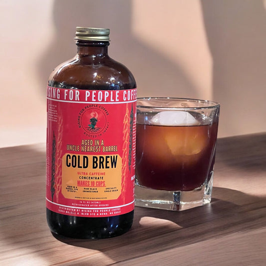 Aged Whiskey Barrel Concentrated Cold Brew Coffee - Rising For People Coffee Co.CoffeeRising For People Coffee Co.Rising For People Coffee Co.198168015705Rising for People Coffee cold brew bottle - organic specialty Guatemala coffee aged in an uncle nearest whiskey barrel for 30 days, roast light, ultra caffeine perfect organic gourmet coffee for lattes, baking, cooking, culinary use, Reno coffee near me, Latte, Cappuccino, Coffee shop, Coffee shop near, Coffee near me, Roasted coffee, Specialit
