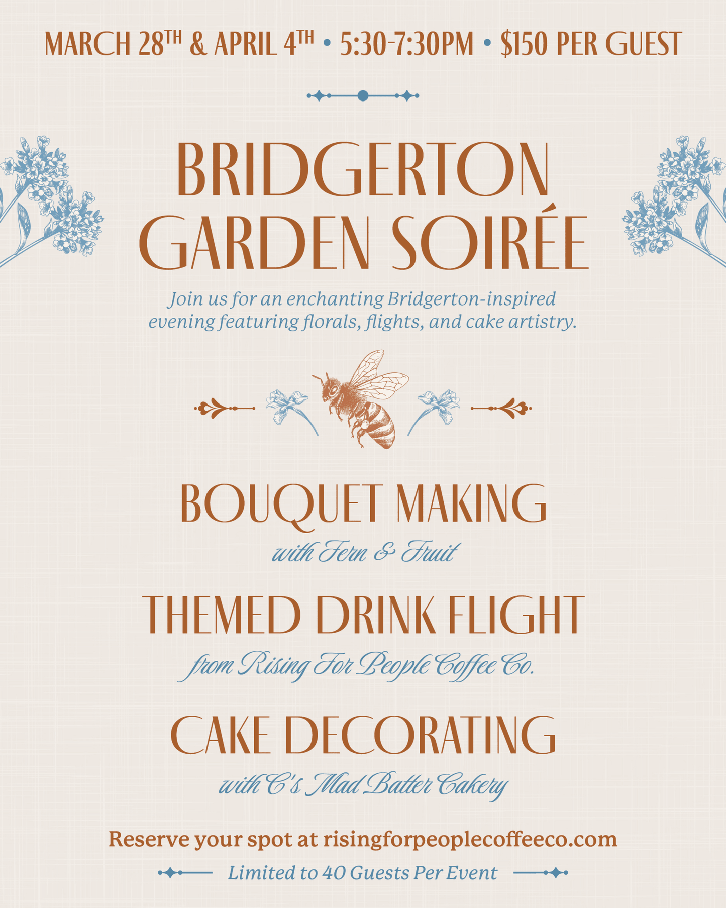 Bridgerton Garden Soiree Experience | Reno – March 28 & April 4 - Rising For People Coffee Co.Rising For People Coffee Co.Rising For People Coffee Co.Bridgerton Garden Soiree Experience | Reno – March 28 & April 4