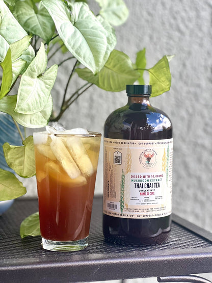 Happy Mushroom Cold Brew & Thai Chai Concentrate - Rising For People Coffee Co.CoffeeRising For People Coffee Co.Rising For People Coffee Co.Rising for people coffee - Thai chai Tea concentrated doses with happy mushrooms, Chaga, turkey tail, Reishi, Cordyceps, lions mane, gourmet, organic chai tea concentrate video, Latte, Cappuccino, Coffee shop, Coffee shop near, Coffee near me, Roasted coffee, Speciality coffee, Green coffee, Black coffee, Espresso machine, French press, Espresso, Takeout co