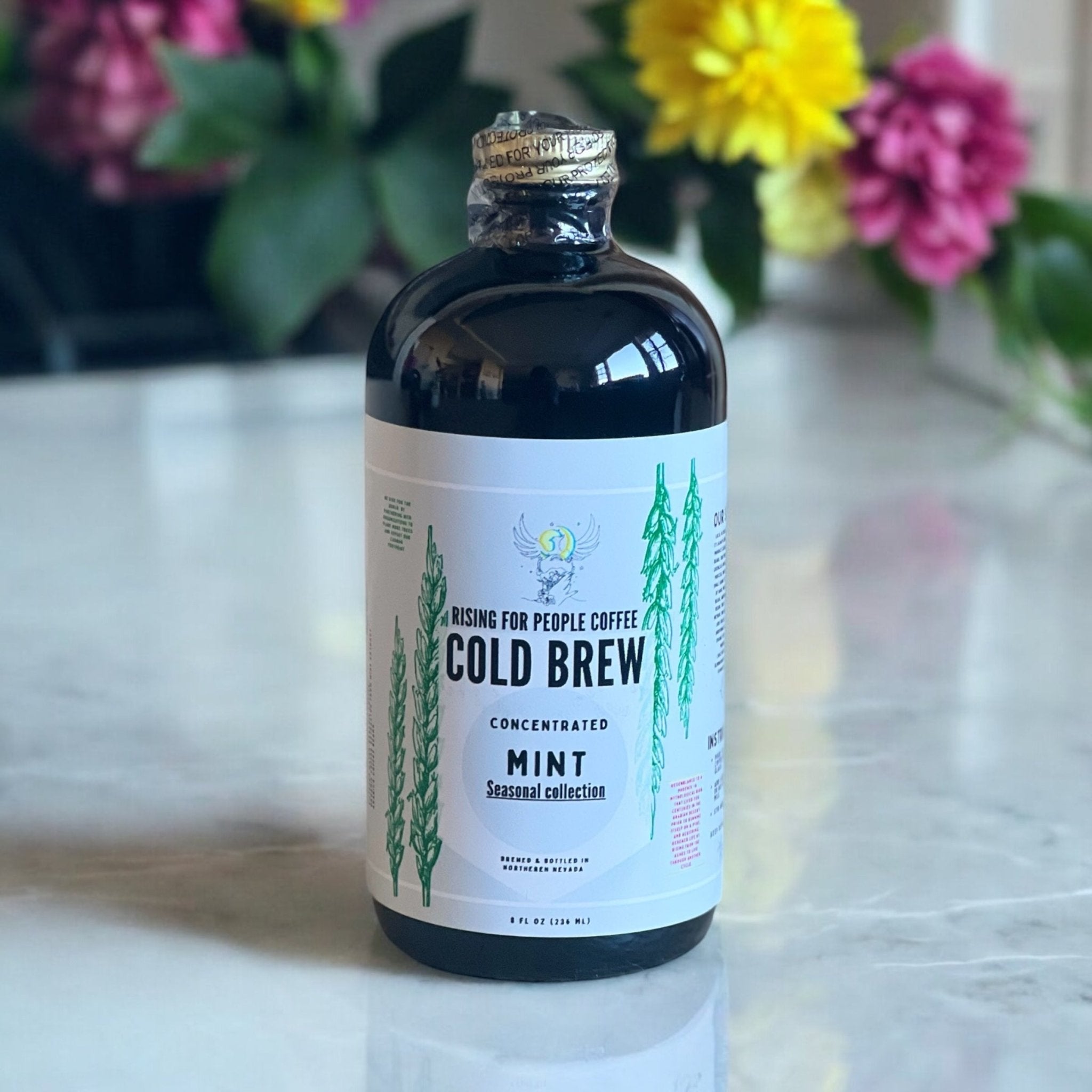 Limited Edition - Cool Mint Cold Brew Concentrate Coffee - Rising For People Coffee Co.CoffeeRising For People Coffee Co.Rising For People Coffee Co.Rising for people coffee spring collection of the cool mint cold brew coffee concentrate. Best for lattes, cold brew, baking, cooking , sugar free coffee, dairy free coffee, organic and speciality coffee, near me, gourmet coffee, black owned coffee company , Latte, Cappuccino, Coffee shop, Coffee shop near, Coffee near me, Roasted coffee, Speciality