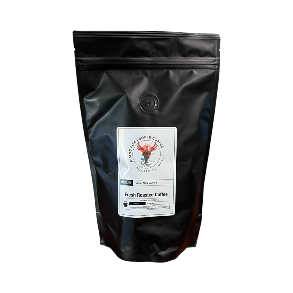 Papua New Guinea Coffee Roast - Rising For People Coffee Co.CoffeeRising For People Coffee Co.Rising For People Coffee Co.TVARPAPUA NEW GUINEA - WH - NA - 1LBRising for people coffee— Papua New Guinea, Speciality Organic Coffee, medium roast