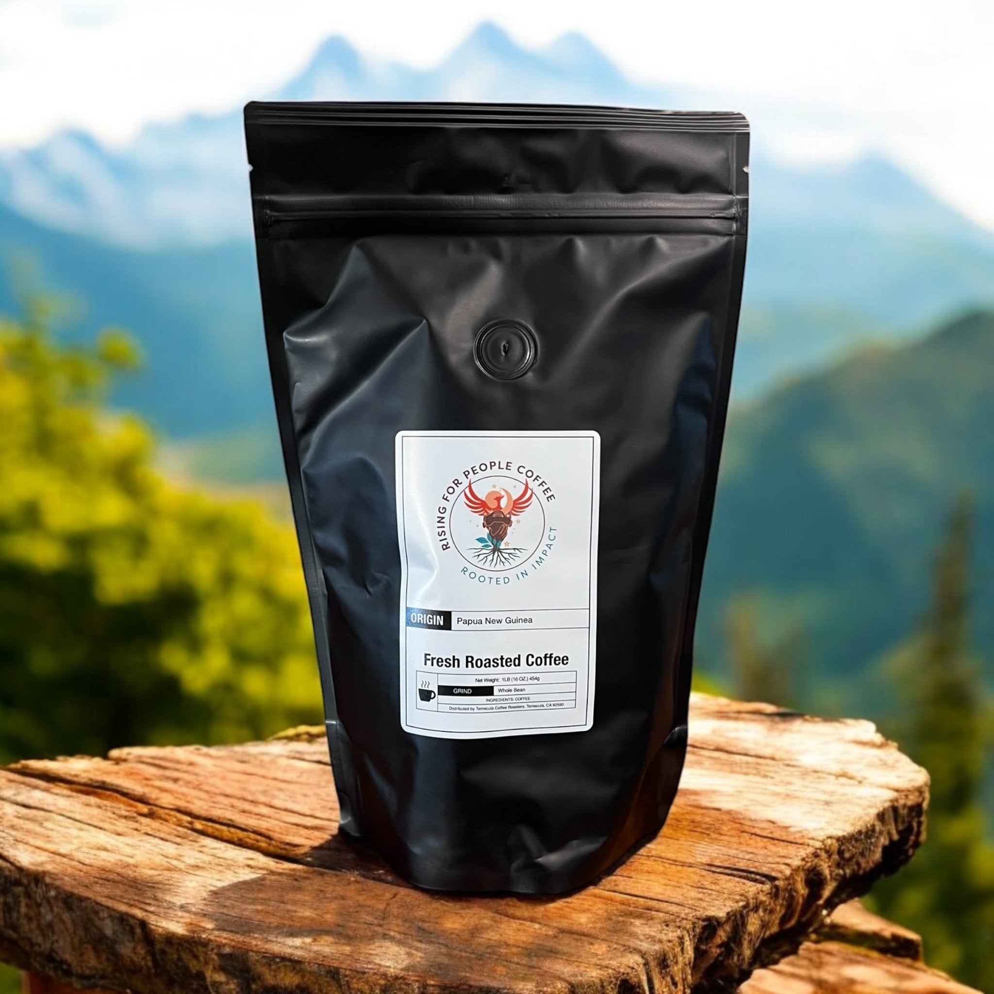 Papua New Guinea Coffee Roast - Rising For People Coffee Co.CoffeeRising For People Coffee Co.Rising For People Coffee Co.TVARPAPUA NEW GUINEA - WH - NA - 1LBRising for people coffee— Papua New Guinea, Speciality Organic Coffee, medium roast