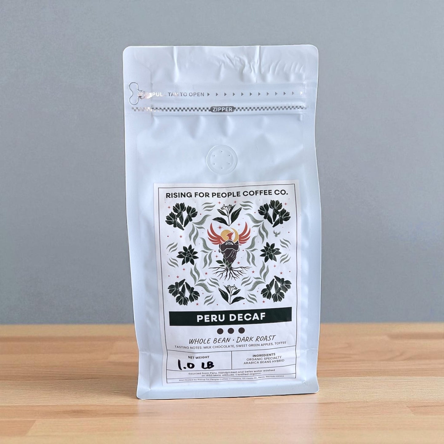 Peru Decaf - Rising For People Coffee Co.CoffeeRising For People Coffee Co.Rising For People Coffee Co.TVARPERU DECAF-WH-NA-1LBPeru Decaf - Rising For People Coffee Co.CoffeeRising For People Coffee Co.Rising For People Coffee Co.TVARPERU DECAF - WH - NA - 1LBRising For people coffee bag - roasted organic Peru decaf gourmet specialty coffee beans perfect organic gourmet coffee for lattes, baking, cooking, culinary use, Reno coffee near me, Latte, Cappuccino, Coffee shop, Coffee shop near, Coffee