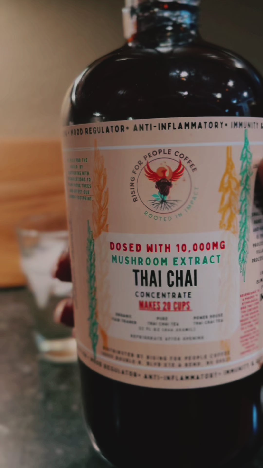 Rising for people coffee- Thai chai Tea concentrated doses with happy mushrooms, Chaga, turkey tail, Reishi, Cordyceps, lions mane, gourmet, organic chai tea concentrate 