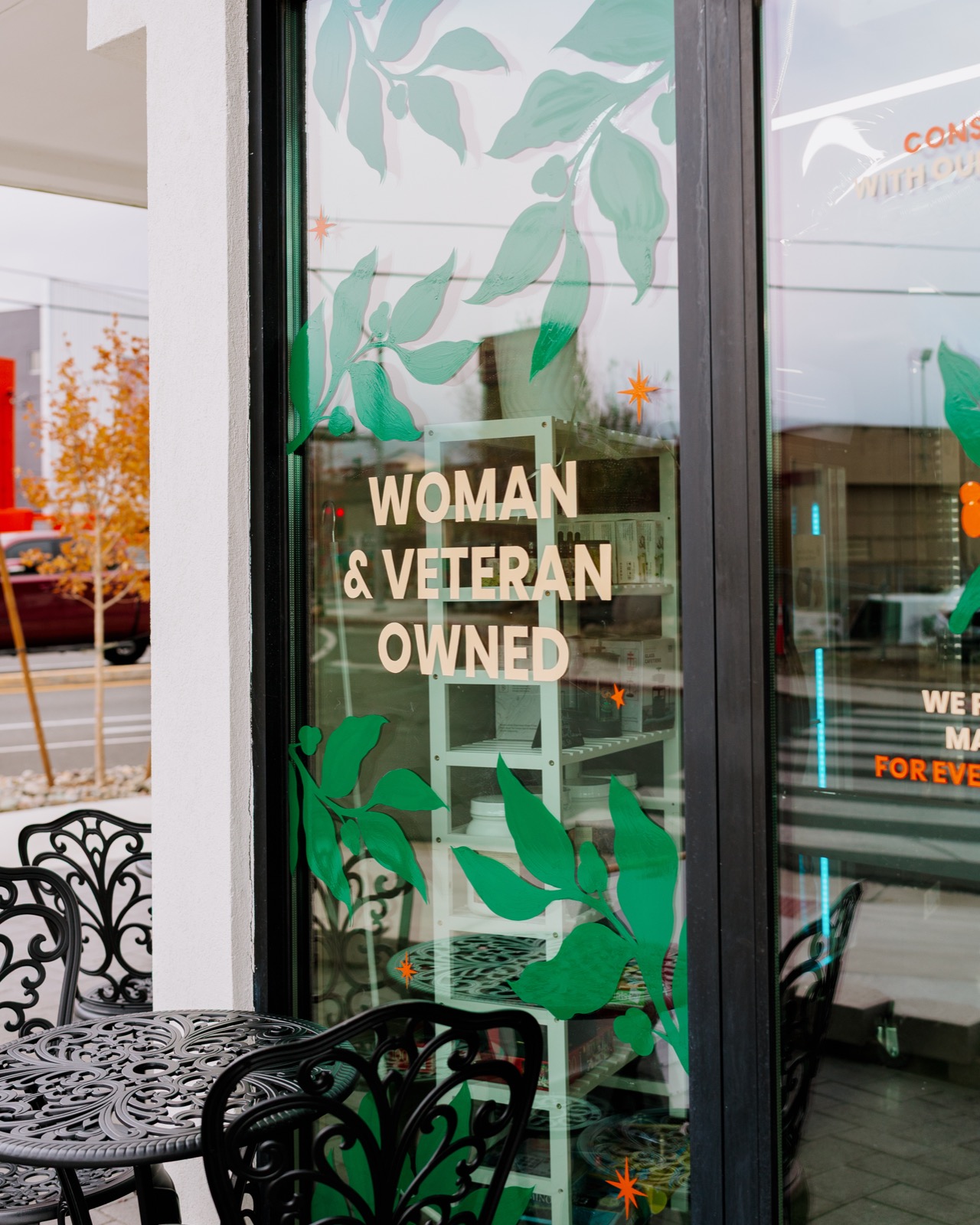 Owner at the café window in Midtown Reno